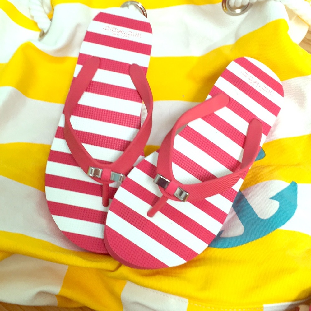 Striped Coach Platform Flip Flips